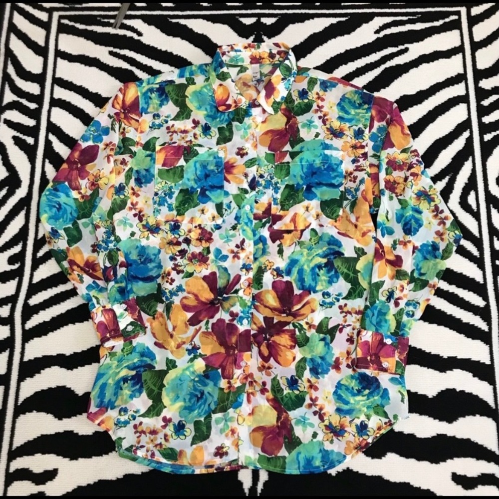 American Apparel Sheer Floral Button Up Blouse